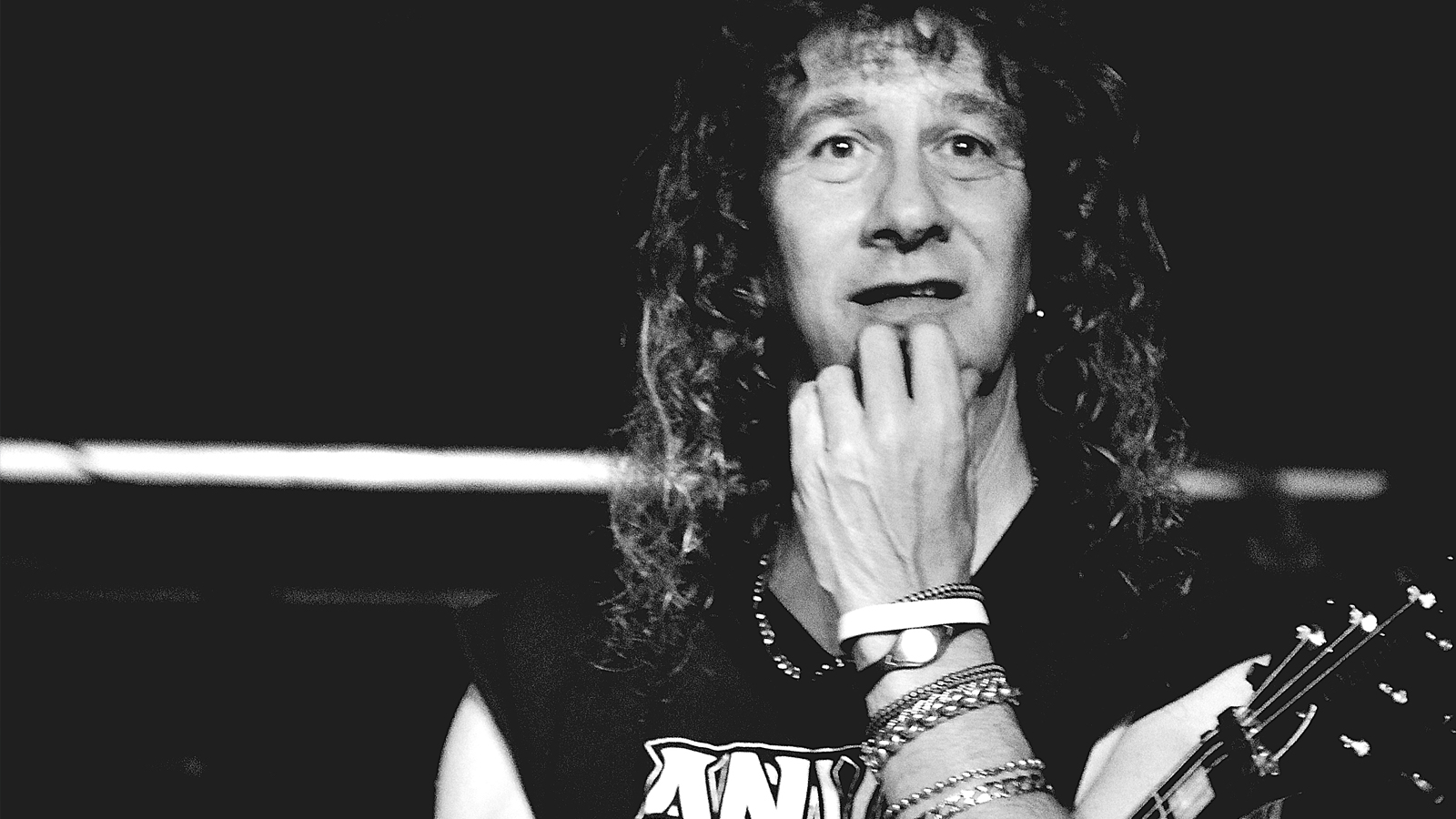 Steven Barry ‘Lips’ Kudlow, the guitarist and lead vocalist of Anvil at the Headbangers Open Air Festival 2014, Brande-Hörnerkirchen, Germany.